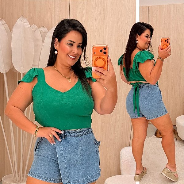 Cropped Alça Babado Verde Bandeira Plus Size