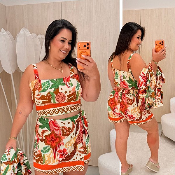 Trijunto Kimono Branco Estampado Plus Size