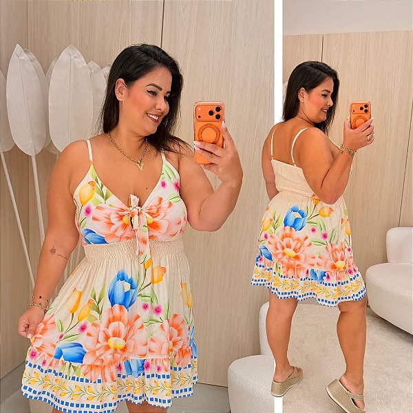 Vestido Susan Floral Laranja Plus Size