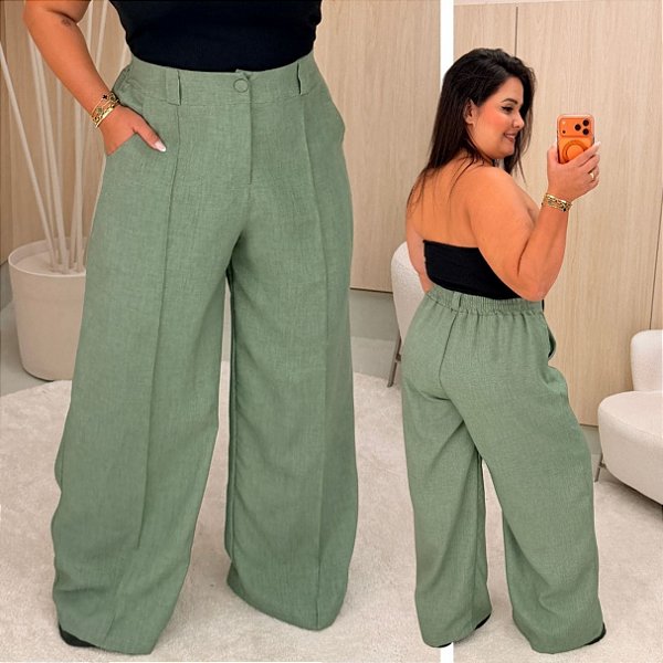 Pantalona Linhão Jussara Verde Menta Plus Size