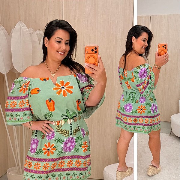 Vestido Giovana Verde Estampado Plus Size