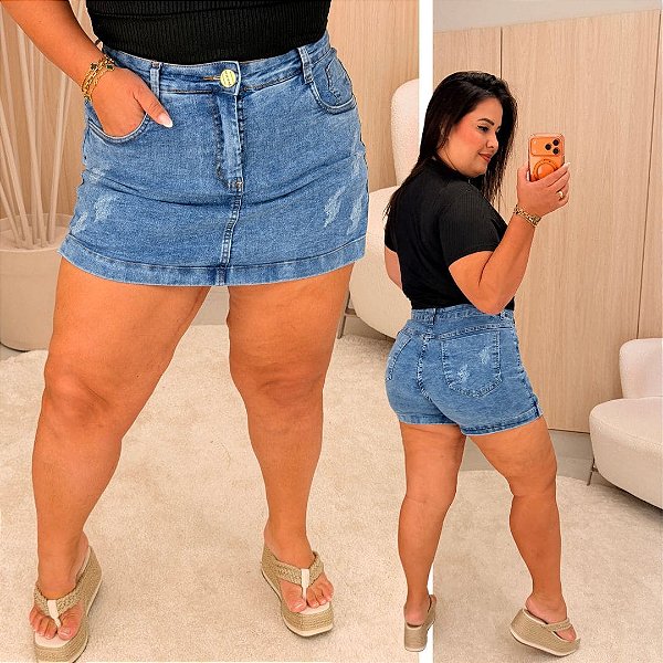 Short Saia Jeans Awa Isadora Plus Size