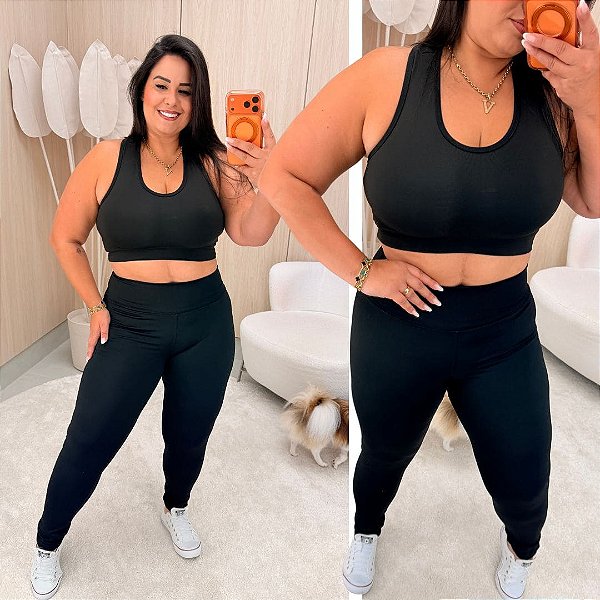 Conjunto Fit Legging Preto Plus Size