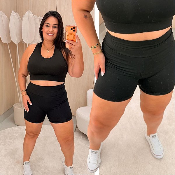 Conjunto Fit Short Preto Plus Size