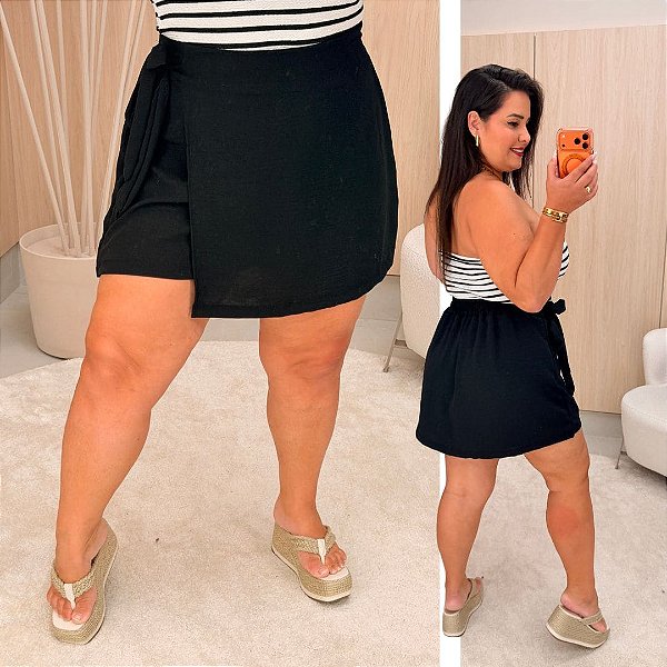 Short Saia Babi Preto Liso Plus Size