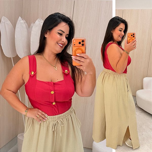 Blusa Regata Botão Heloísa Pink Plus Size