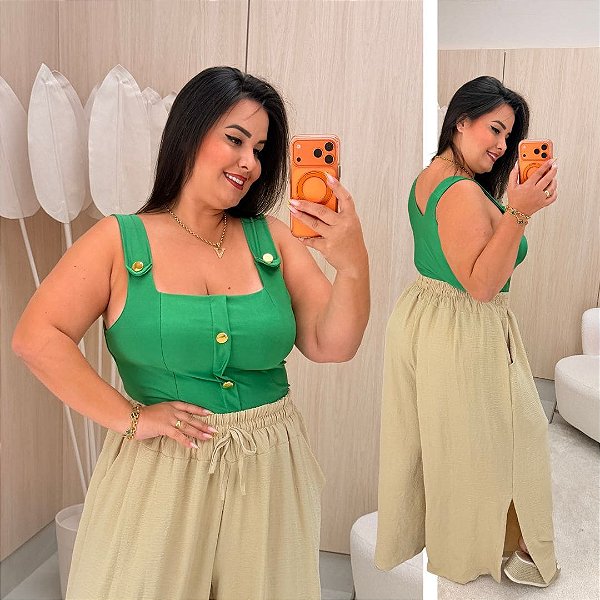 Blusa Regata Botão Heloísa Verde Plus Size