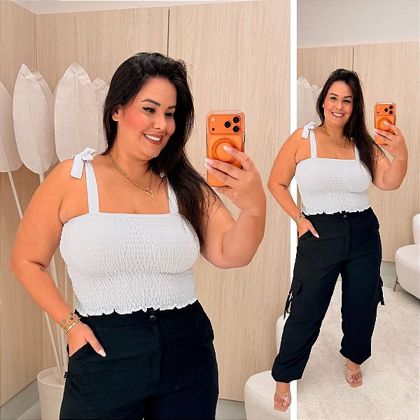 Cropped Elastex Alça Branco Plus Size