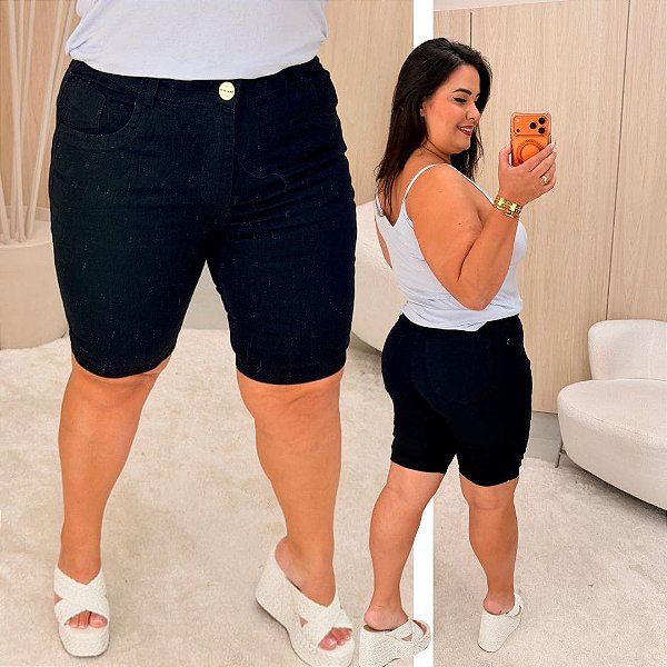 Bermuda Jeans Awa Alana Preta Plus Size