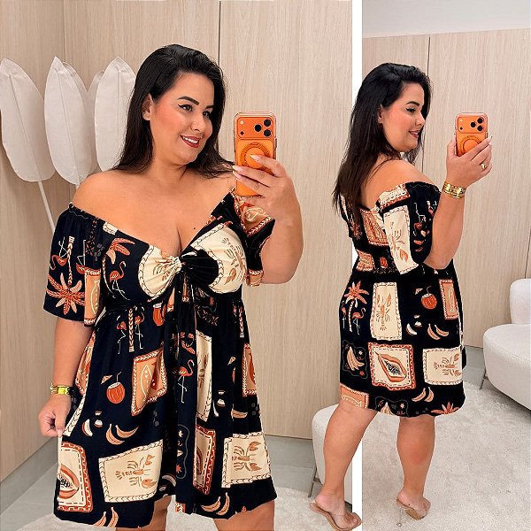 Vestido Vip Lara Preto Estampado Plus Size