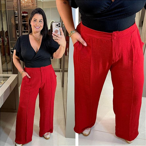 Calça Pantalona Duna Vermelho Plus Size