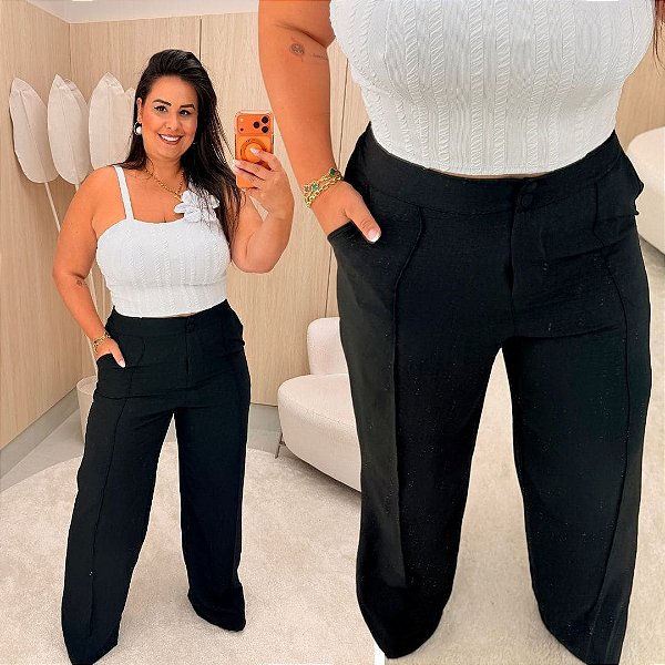 Calça Pantalona Duna Preto Plus Size