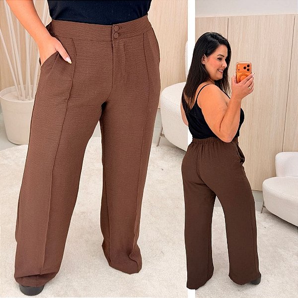 Calça Pantalona Duna Marrom Plus Size