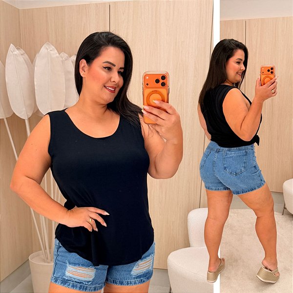 Blusa Regata Fit Laís Preta Plus Size