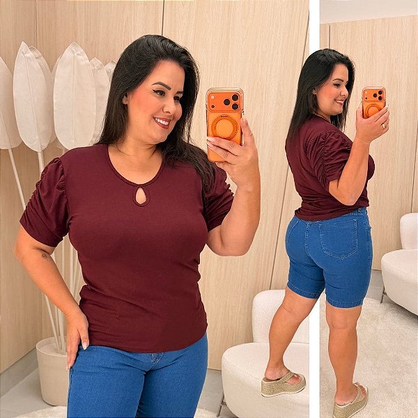 Blusa Gotinha Manga Diana Marsala Plus Size