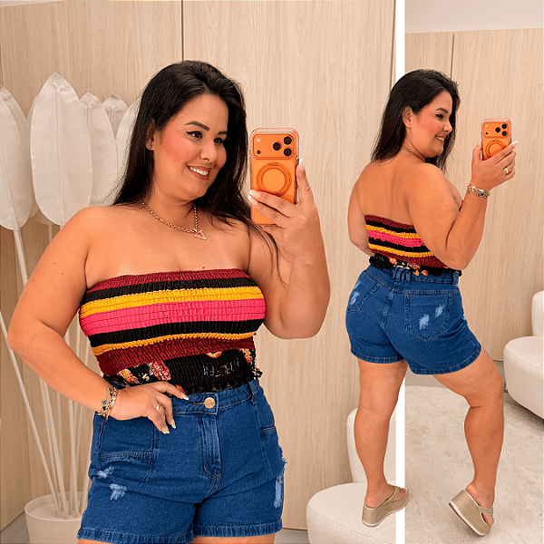 Cropped Tomara que Caia Elastex Listras Plus Size
