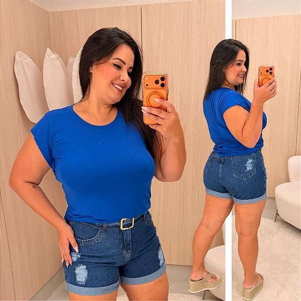 Blusa Muscle Tee Vitória Azul Royal Plus Size