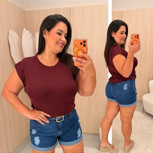 Blusa Muscle Tee Vitória Marsala Plus Size