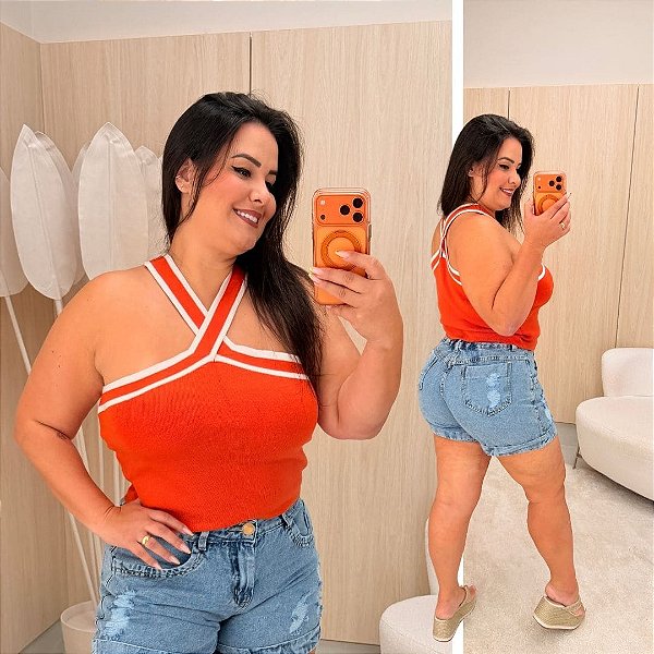 Blusa Modal Melissa Cruzado Laranja Plus Size