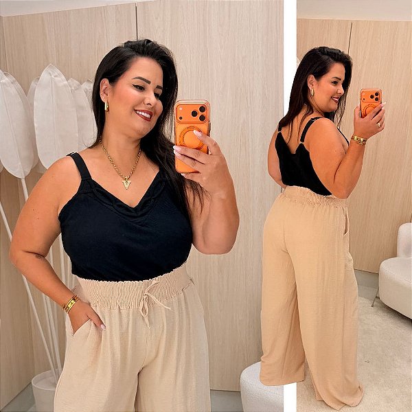 Blusa Alça Duna Silvia Preta Plus Size