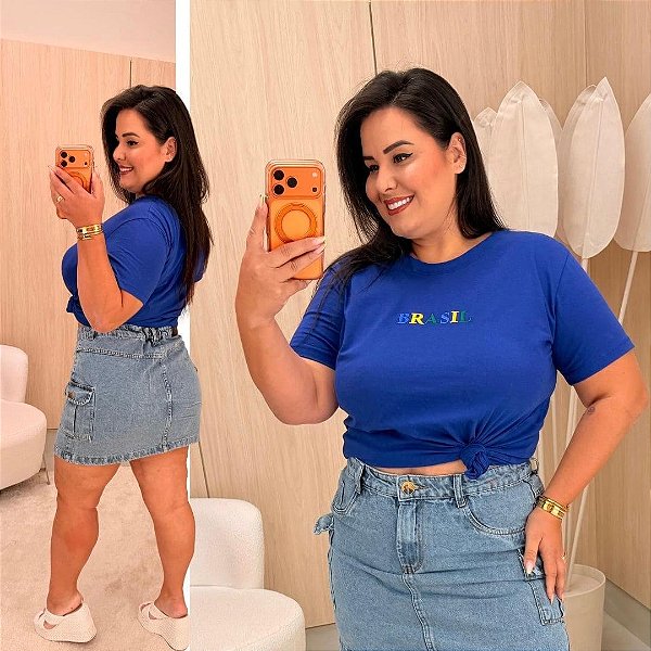 T shirt Bordada BR Azul Plus Size