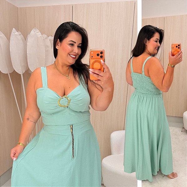 Conjunto Saia Longa Teresa Verde Plus Size