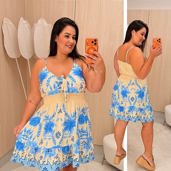 Vestido Susan Estampado Flor Azul Plus Size