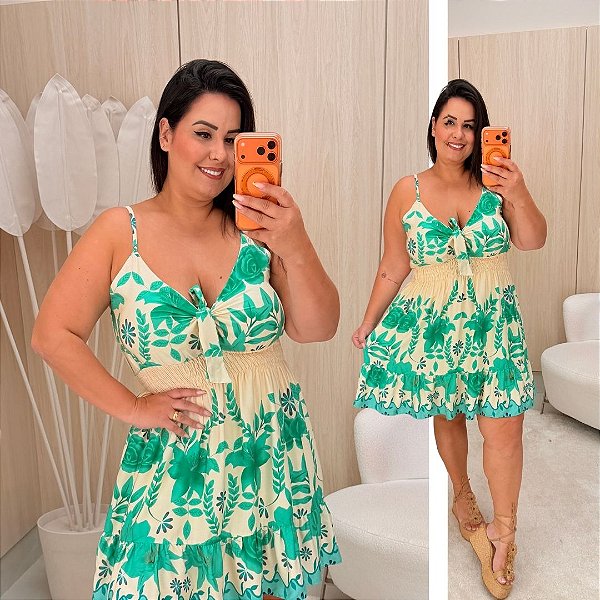 Vestido Susan Estampado Flor Verde Plus Size