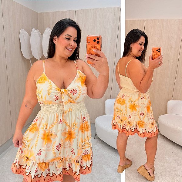 Vestido Susan Estampado Flor Amarela Plus Size