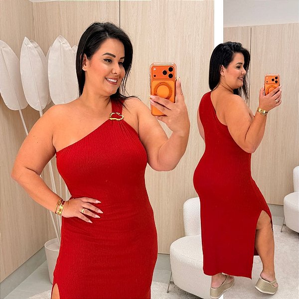 Vestido Nula Canelado Lilian Vermelho Plus Size