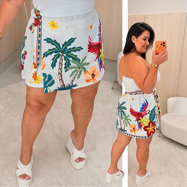 Short Saia Vip Mily Floral Papagaio Plus Size