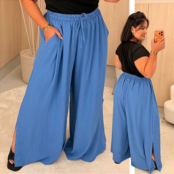 Pantalona Cós Duplo Azul Jeans Plus Size