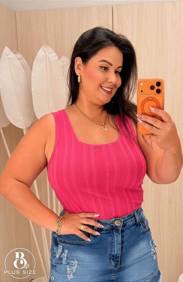 Regata Alça Larga Ribana Rosa Plus Size