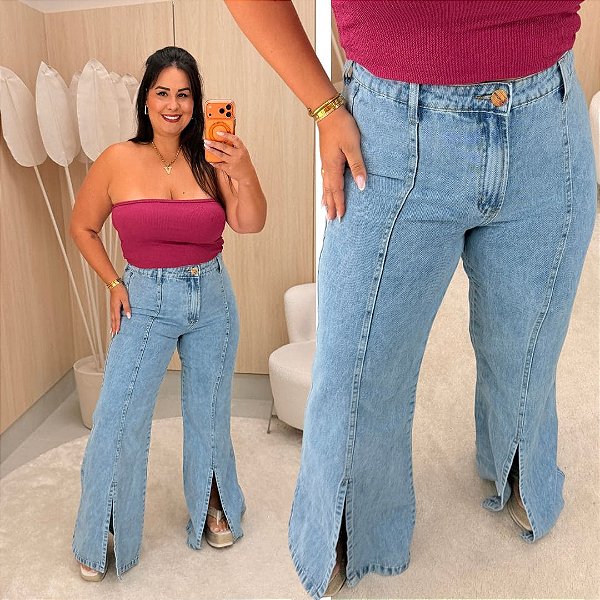 Calça Jeans Flare Awa Fenda Sabrina Plus Size