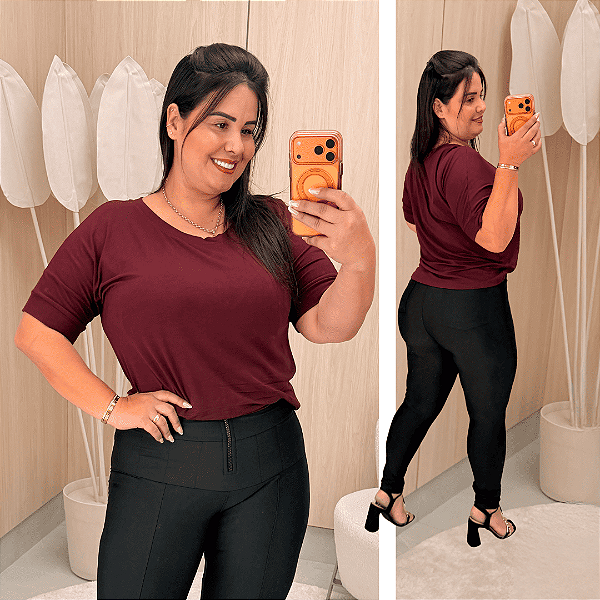 Blusão Visco Yasmin Vinho Plus Size