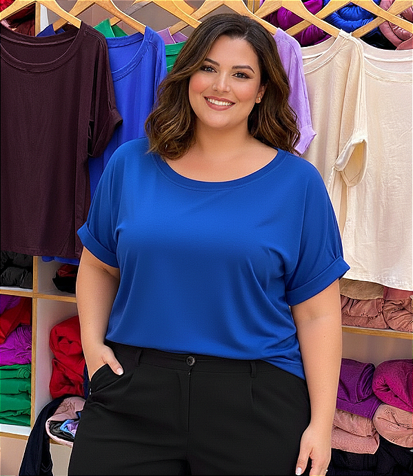 Blusão Visco Yasmin Azul Royal Plus Size