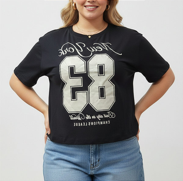 Cropped Manga New York Preta Plus Size