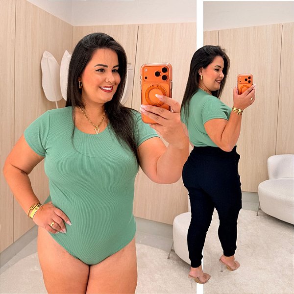 Body Ribana Manga Verde Menta Plus Size