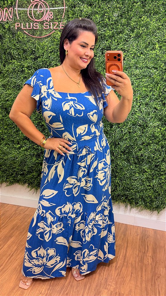 Conjunto Saia Mali Azul Royal Estampado Plus Size