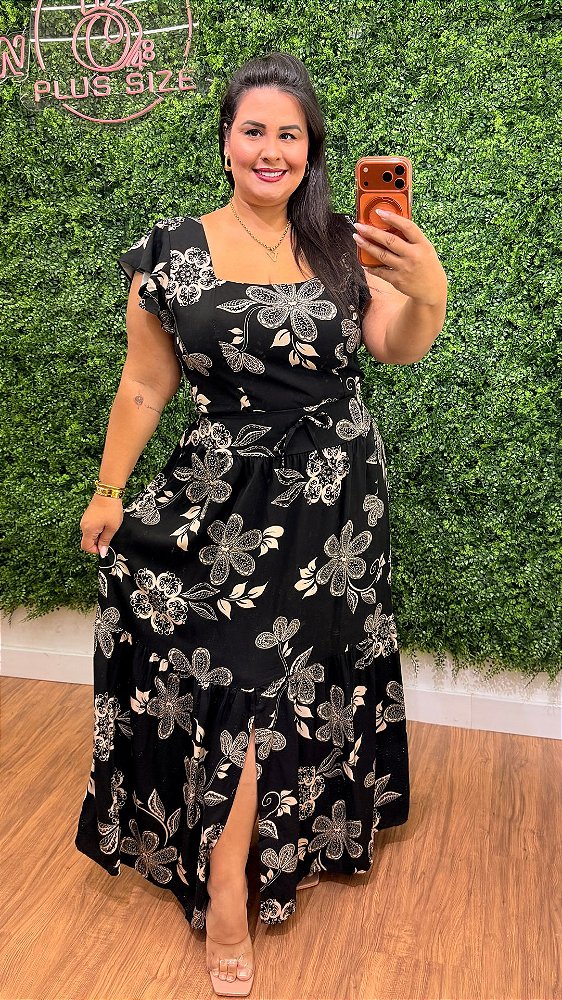 Conjunto Saia Mali Preto Estampado Plus Size