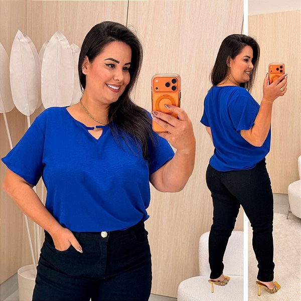 Blusa Manga Duna Beatriz Azul Plus Size