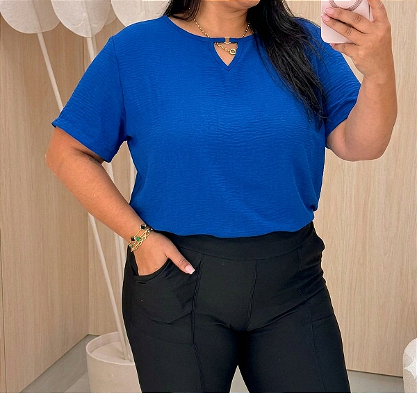 Blusa Manga Duna Beatriz Azul Plus Size