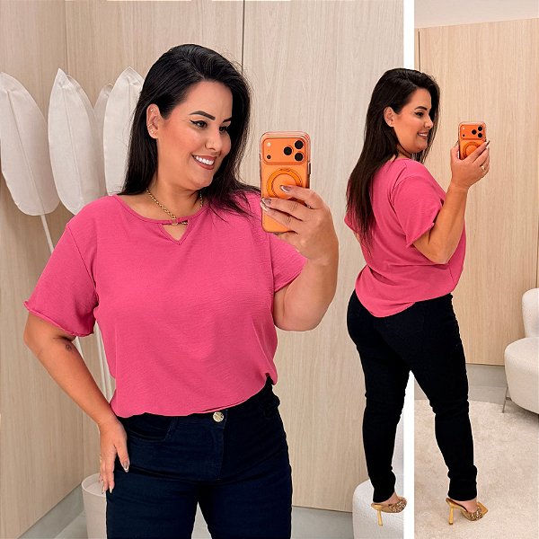 Blusa Manga Duna Beatriz Pink Plus Size