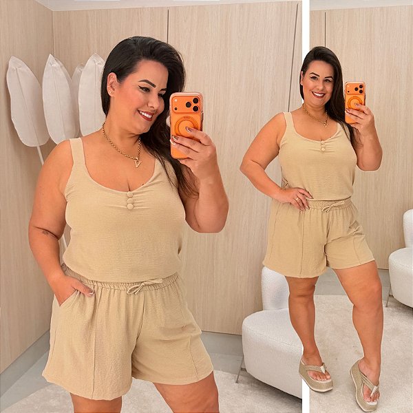 Conjunto Alça Gabriela Bege Plus Size