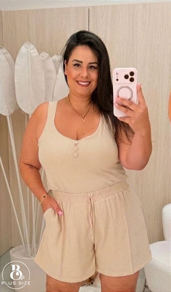 Conjunto Alça Gabriela Bege Plus Size