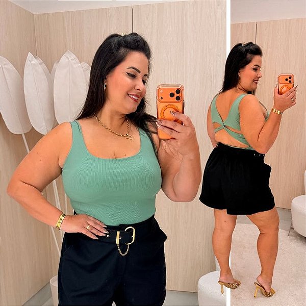 Body Alça Ribana Cruzado Verde Menta Plus Size