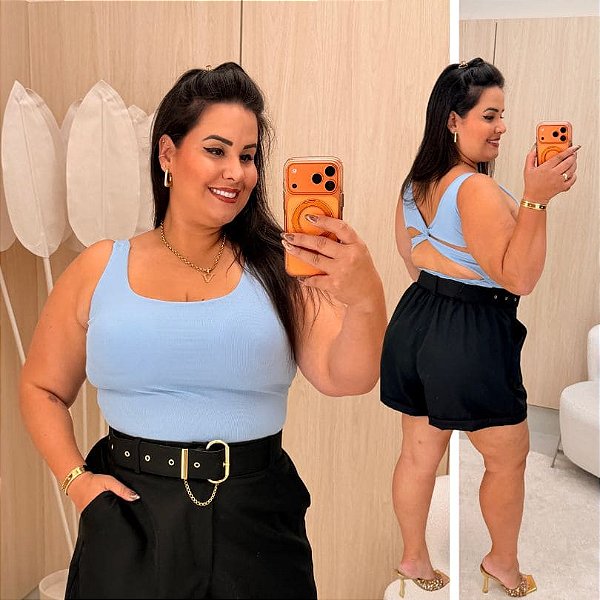Body Alça Ribana Cruzado Azul BB Plus Size