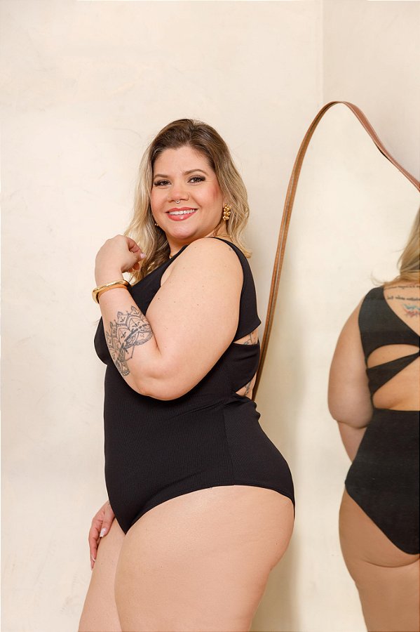 Body Alça Ribana Cruzado Preto Plus Size