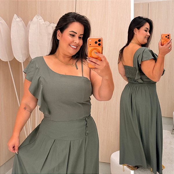 Conjunto Bruna Babado Verde Plus Size