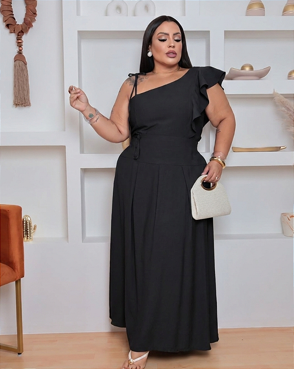 Conjunto Bruna Babado Preto Plus Size